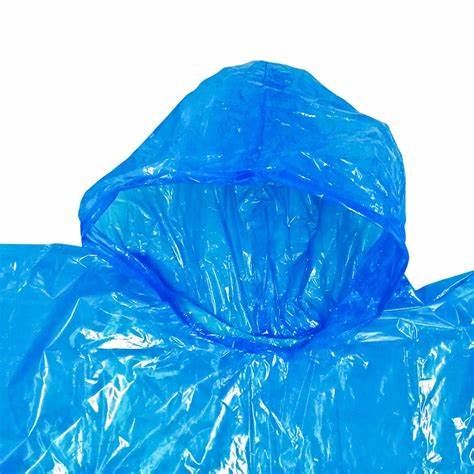 Disposable Blue PE Poncho/Raincoat, Ctn of 200